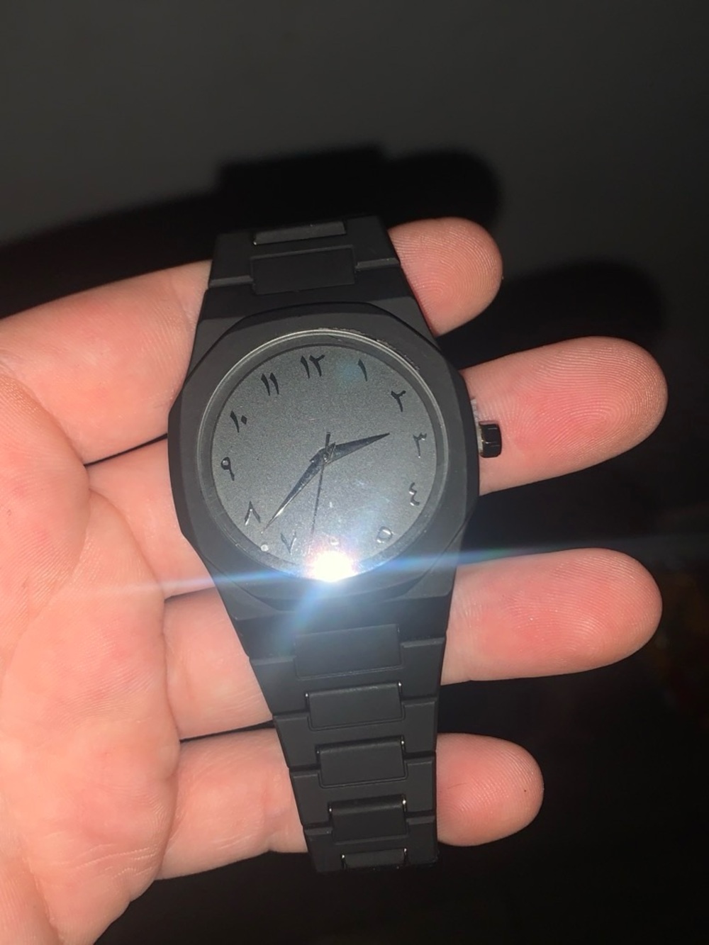 Black Smartwatch with Arabic Numerals — Sleek All-Black Design
